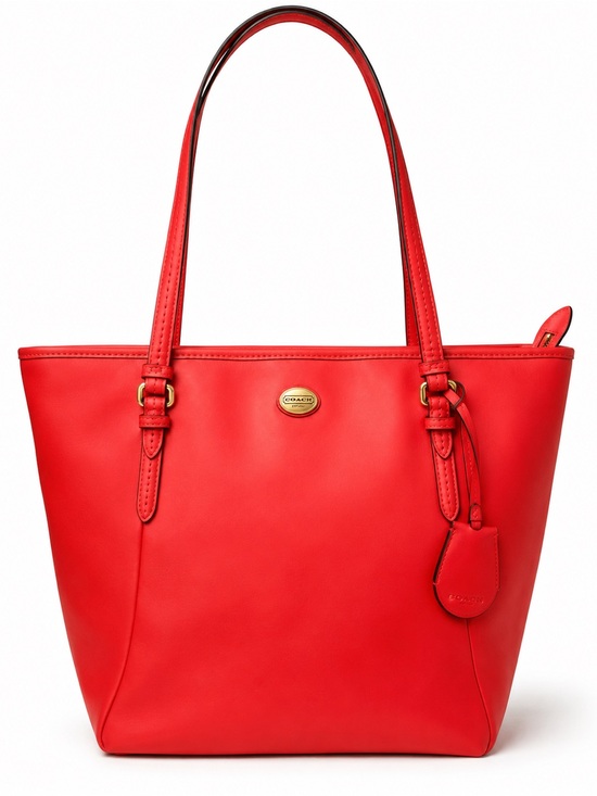 Coach Handbags - Coach Peyton Handbag F27349 Red Crossgrain Leather Zip Top Work Tote Bag Coral